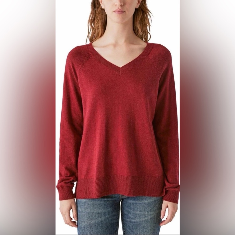 Lucky Brand Women’s V-neck Pullover Sweater in Red/Maroon, Size Large